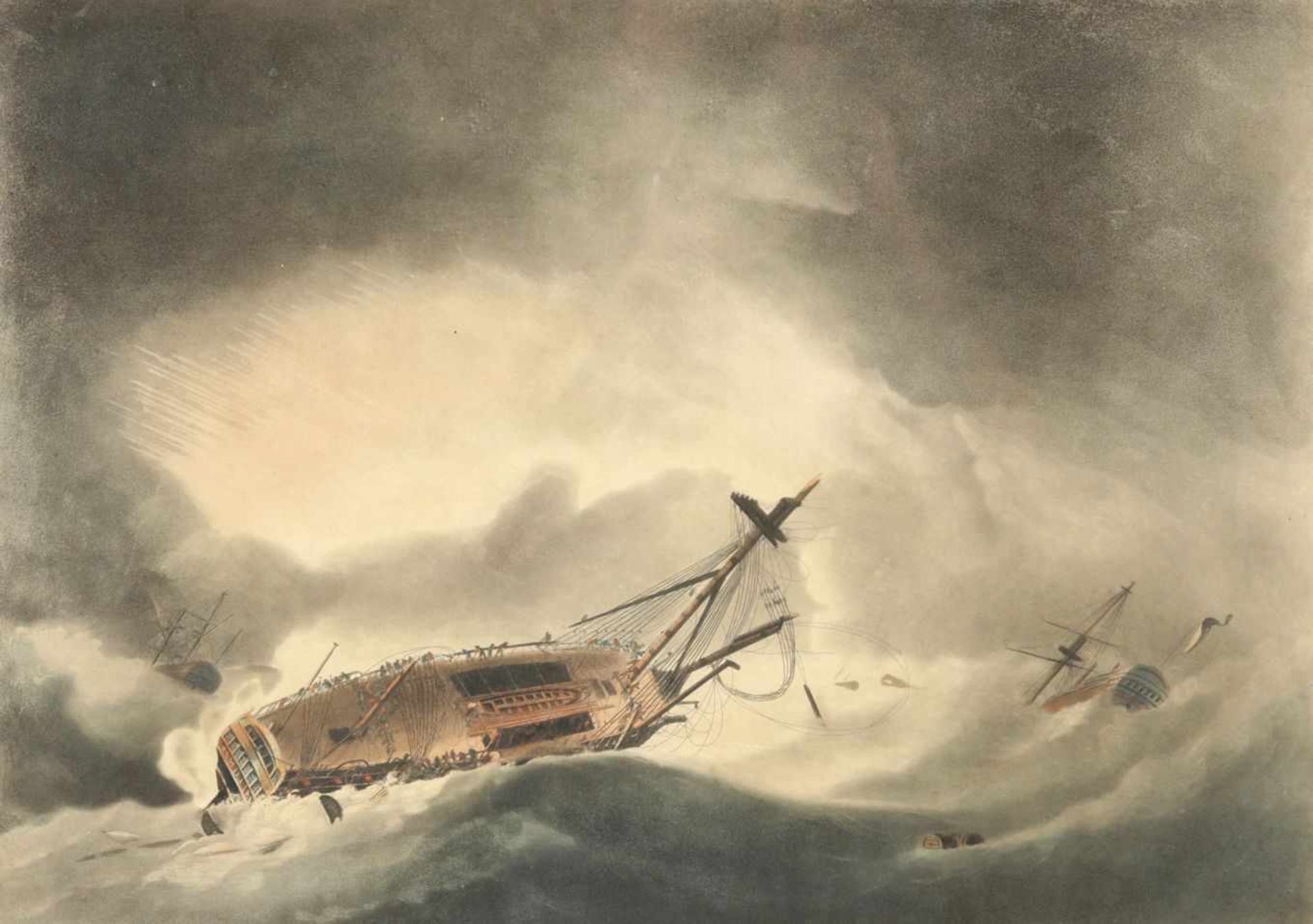 Jukes, Francis1747 Martley (Worcestershire) - 1812 London Schiffbruch im Sturm.- Kol. Aquatinta,