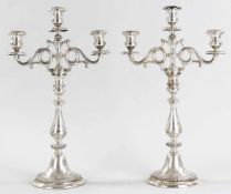 Gr. Paar Tafelleuchter800er Silber, Wien, um 1867/68 Balusterschaft über trichterförmig