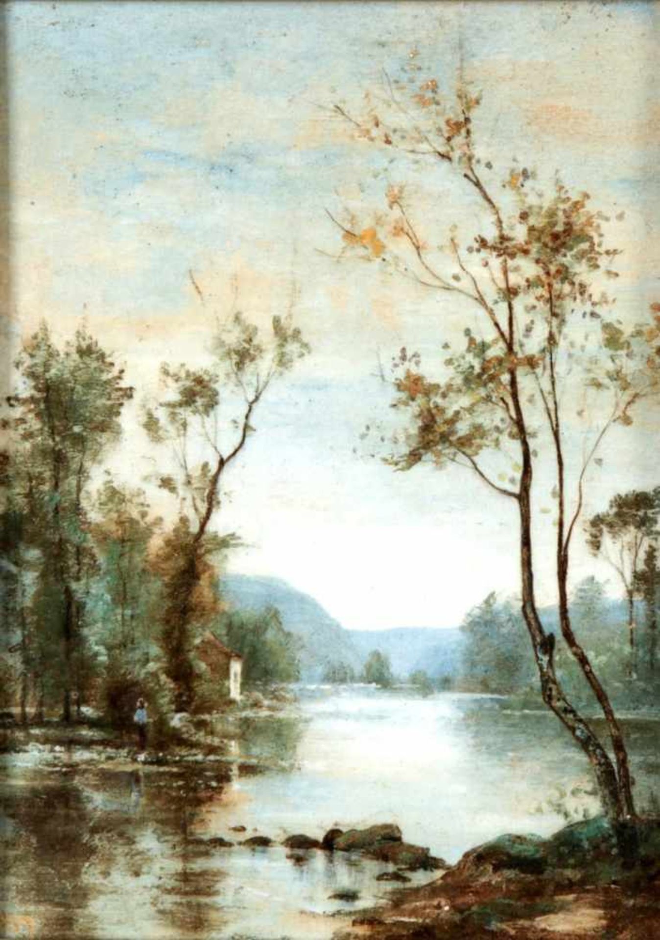 Paar Landschaftenum 1900/30 Stimmungsvolle Flusslandschaften in niederl. Manier.- Malerei auf - Bild 2 aus 2