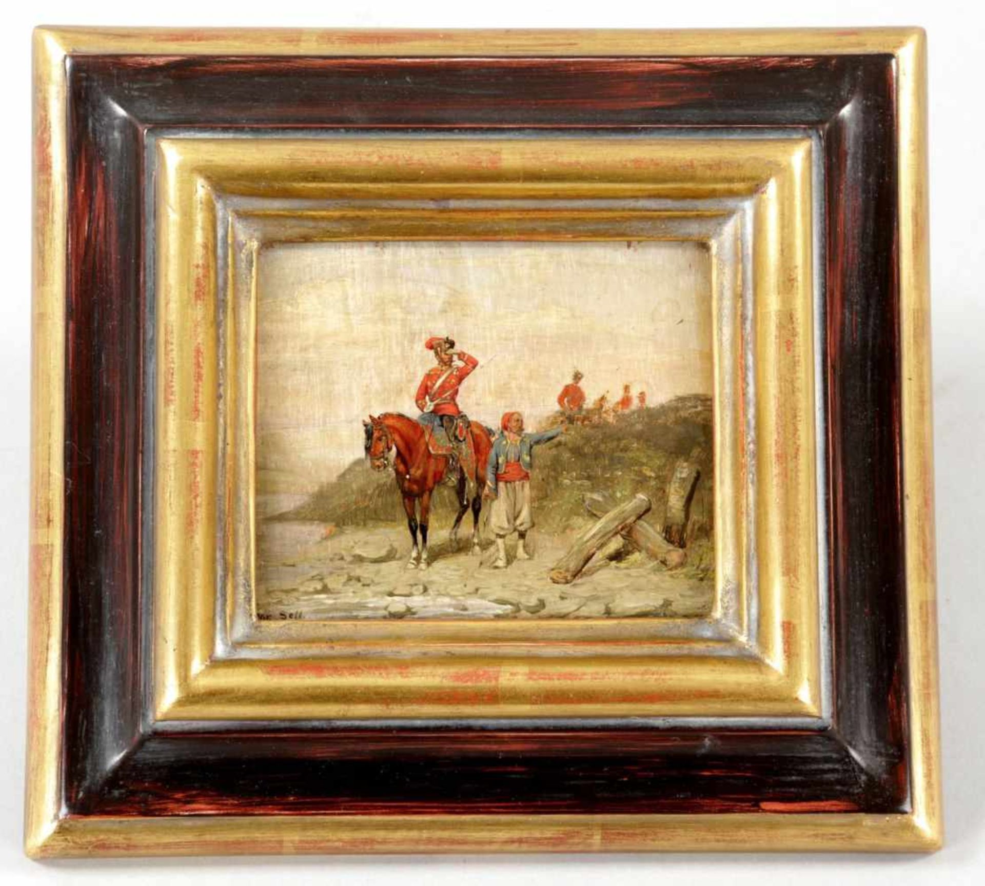 Sell, Christian d.Ä.1831 Altona - 1883 Düsseldorf Preußischer Kavallerist mit Orientalen.-