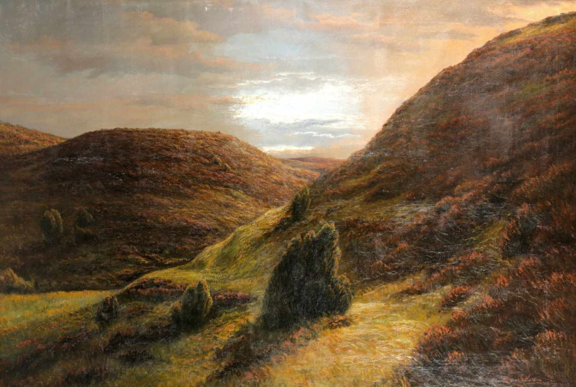 Heidelandschaft im Mondschein1917 Blick über die sanften, vom Mondlicht beleuchteten Hügel.- Öl a.