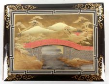 Gr. FotoalbumLack/Leder u.a., Asien, um 1900 Dekorativer japan. Lack-Einband m. goldener Malerei