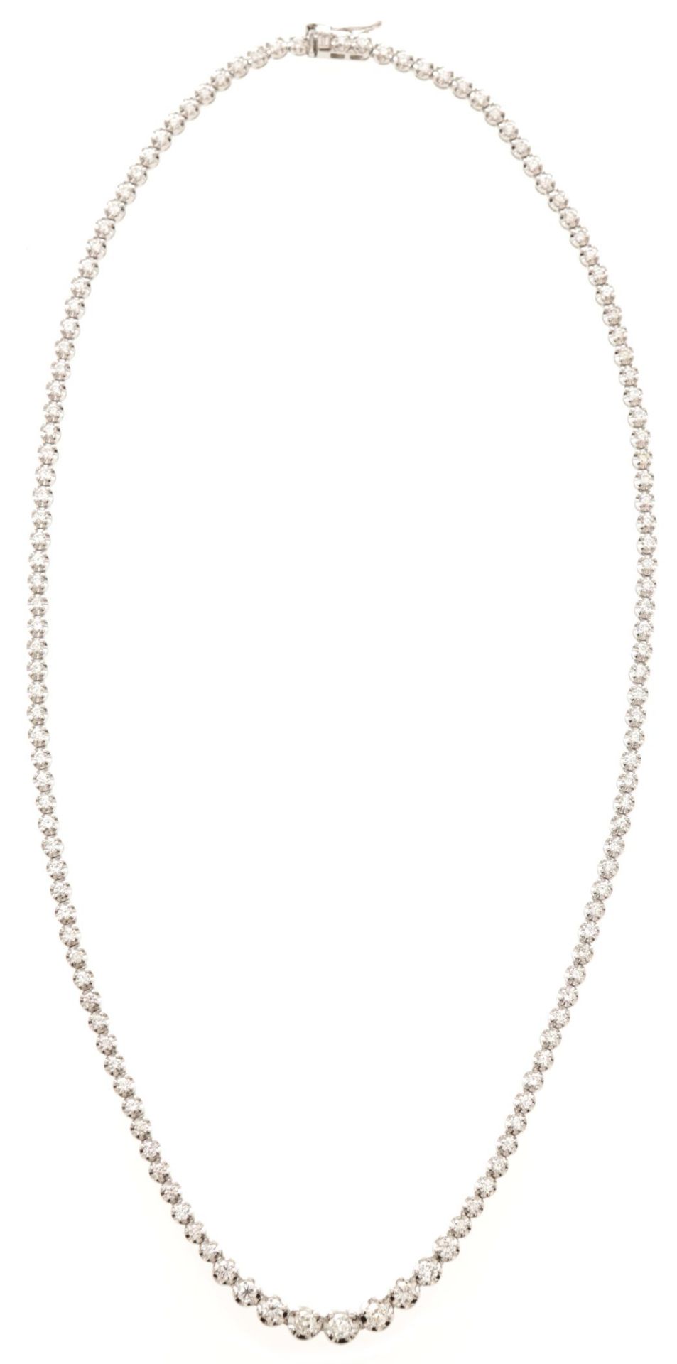 Diamanten-Collier750/-WG, 21.Jh. Rivieren-Collier im Verlauf gefasst m. 134 Diamanten in runden 4