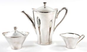 Kl. KaffeesetPorzellan/Silber, Friedrich Wilhelm Spahr, 1950er Jahre Je konisch geweitete Form auf