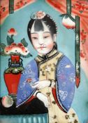 3 DamenportraitsGlas, China, um 1900/20.Jh. Sog. "Meirenhua" (Bildnisse von Schönheiten).- In