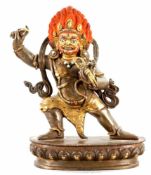 VajrapaniBronze, Nepal, 20.Jh. Auf Lotussockel der stehende Bodhisattva Mahakala in dynamischer