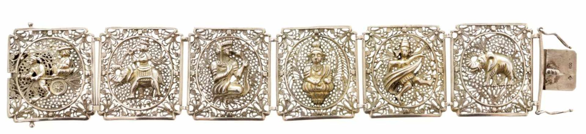 Armband800er Silber, Indonesien, 20.Jh. Gliederarmband in Filigransilber m. hinduistischen