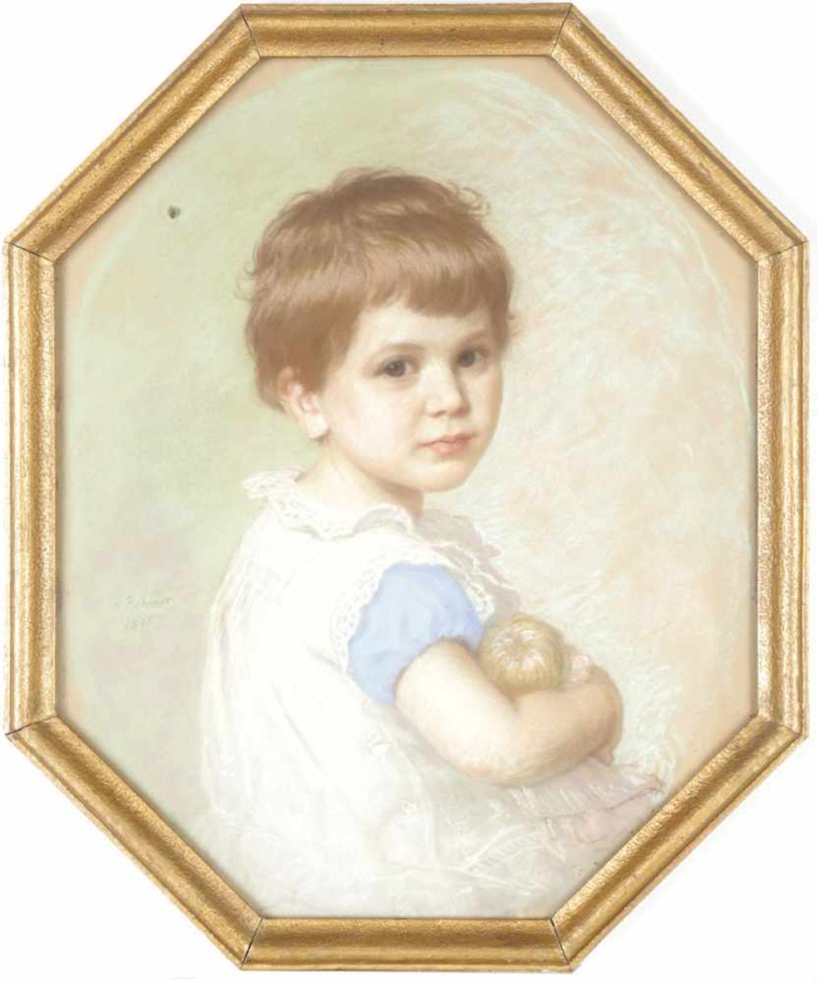 2 Kinderbildnisse18./19.Jh. Pastelle, sign./dat. "H. Behmer 1870" (Hermann Behmer, 1831 Merzin - - Bild 2 aus 2