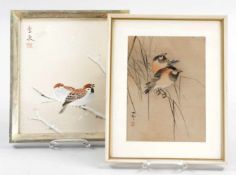 2 VogelmalereienTusche a. Papier, wohl Japan, 20.Jh. In naturalistischer Darstellung das