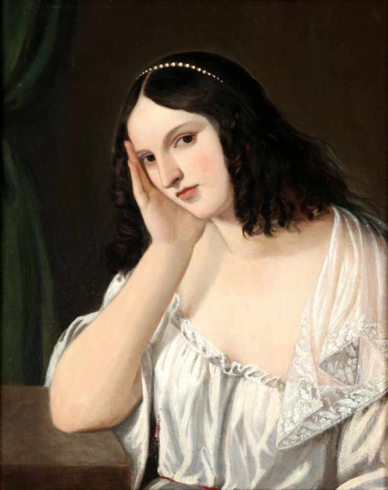 Biedermeier-PortraitMitte 19.Jh. Bildnis einer jungen Dame, deren helle Haut u. rosige Wangen