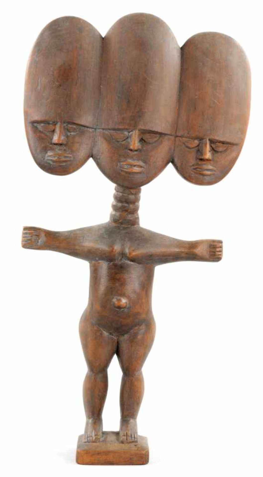 Akuaba-FigurHolz, Ghana (wohl Ashanti-Stamm), 20.Jh. Fruchtbarkeitsfigur in seltener 3-köpfiger