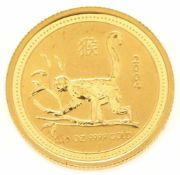 Münze999er Gold, Australien, 2004 15 Dollar Goldmünze, 1/10 Unze, Elisabeth II, Jahr des Affen, bez.