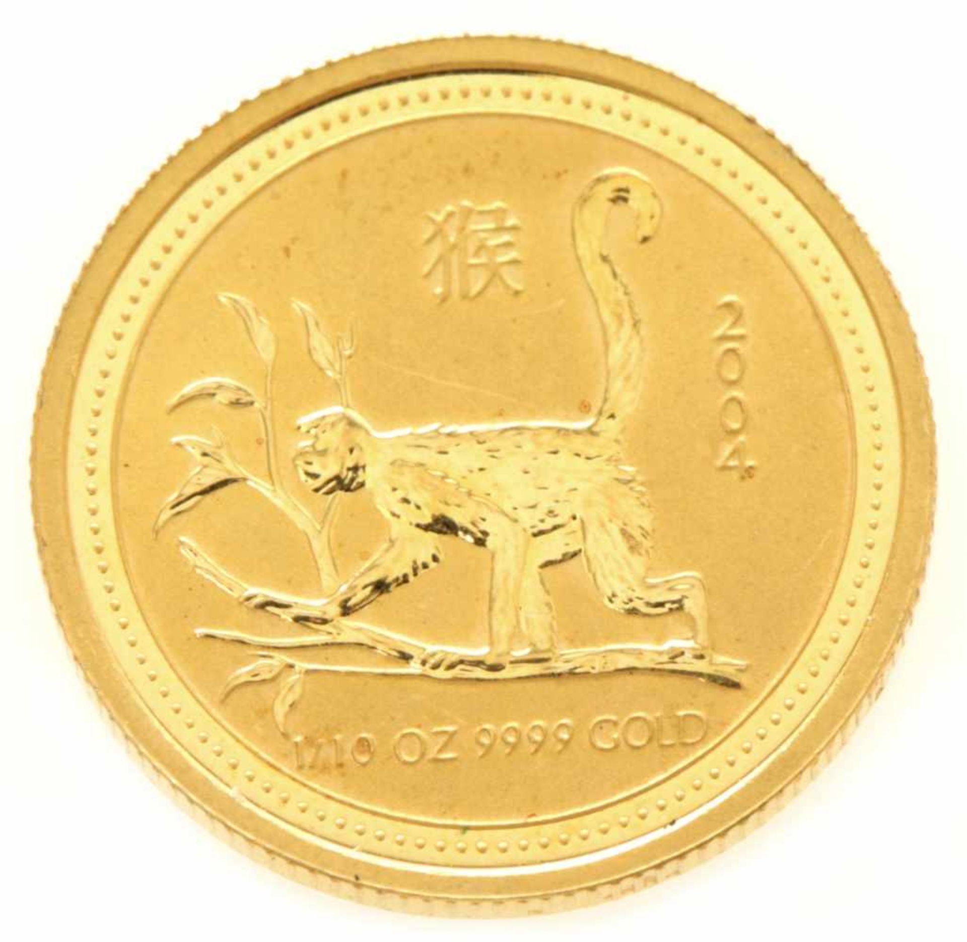 Münze999er Gold, Australien, 2004 15 Dollar Goldmünze, 1/10 Unze, Elisabeth II, Jahr des Affen, bez.