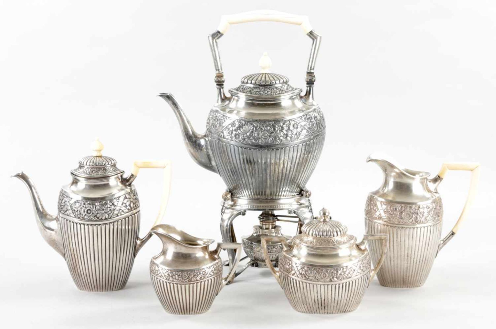 Gr. Jugendstil-Kaffee-Tee-Set800er Silber/Elfenbein, Brüder Frank (Wien), 1872-1922/ab 1922