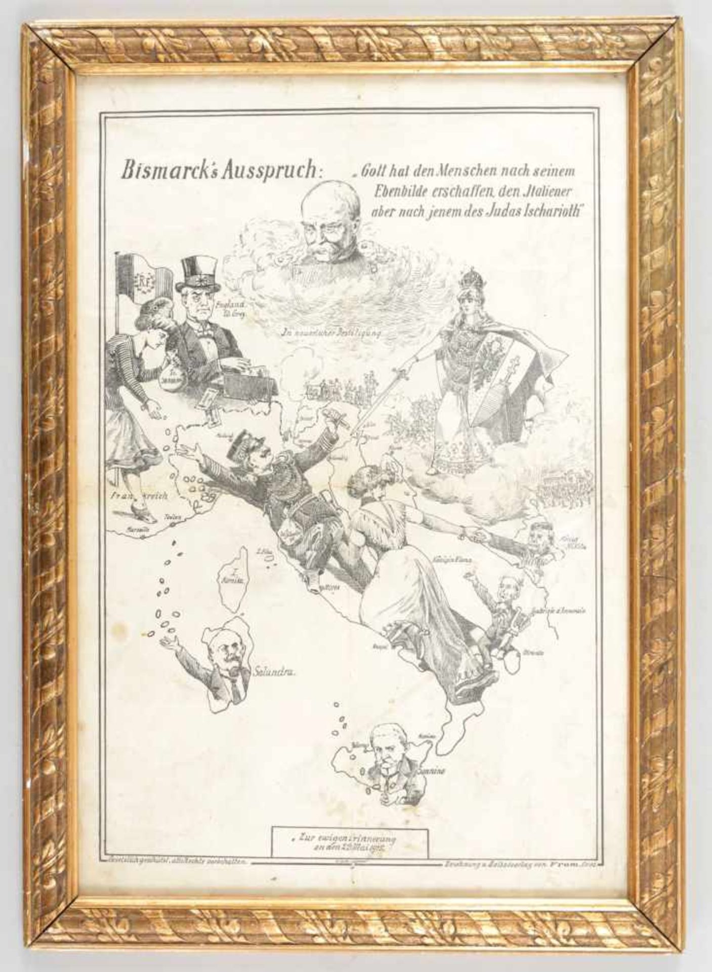 Karikatur "I. Weltkrieg u. Bismarck"Papier, Zeichnung-u. Selbstverlag von From (Graz), 1915 Druck