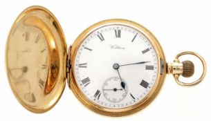 Herrentaschenuhr750/-GG, Waltham, um 1900 Savonette. Weißes Zifferbl. m. röm. Ziffern, kl. Sekunde