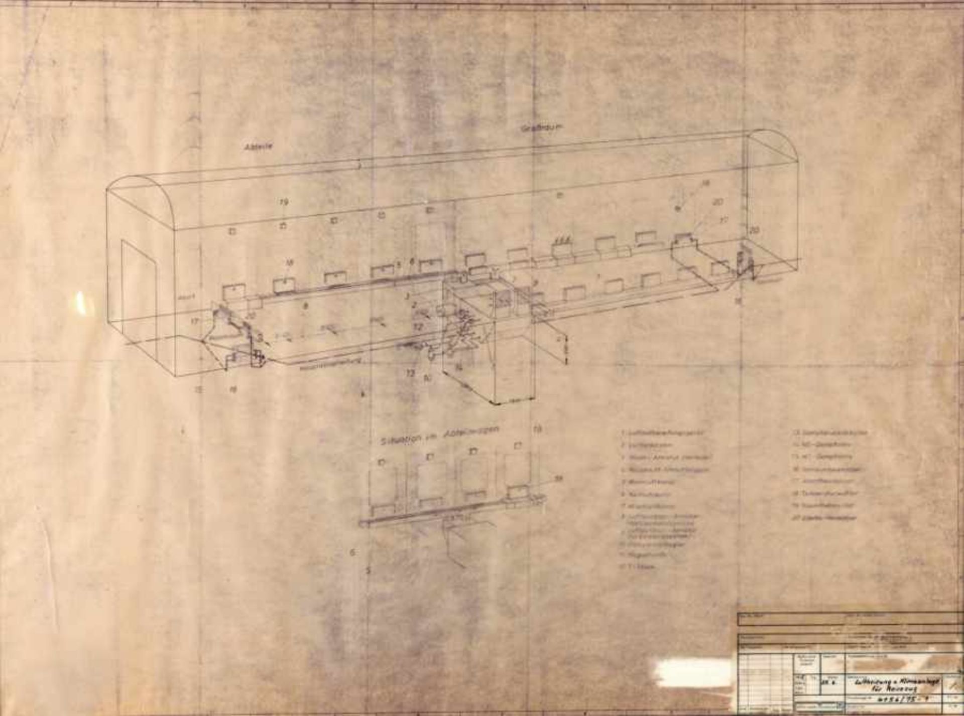 Technische Zeichnung1975 Luftheizung u. Klimanalage f. Reisezug, Anton Kaeser Klimatechnik.-
