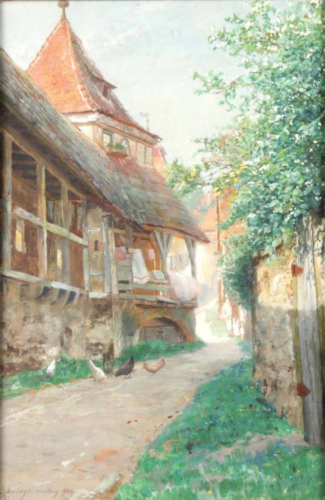 Schwinge, Friedrich WilhelmHamburg 1852 - 1913 Straße im Taunus.- Gouache, u.li. sign./bez./dat. "