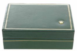 Rolex-SchatulleHolz/Leder, Rolex, 2.H.20.Jh. Box, m. grünem Leder bezogen, Oberseite m. Rolex-