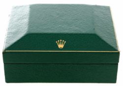 Rolex-SchatulleHolz/Leder, Rolex, 2.H.20.Jh. Box, m. grünem Leder bezogen, Oberseite m. goldfarbener
