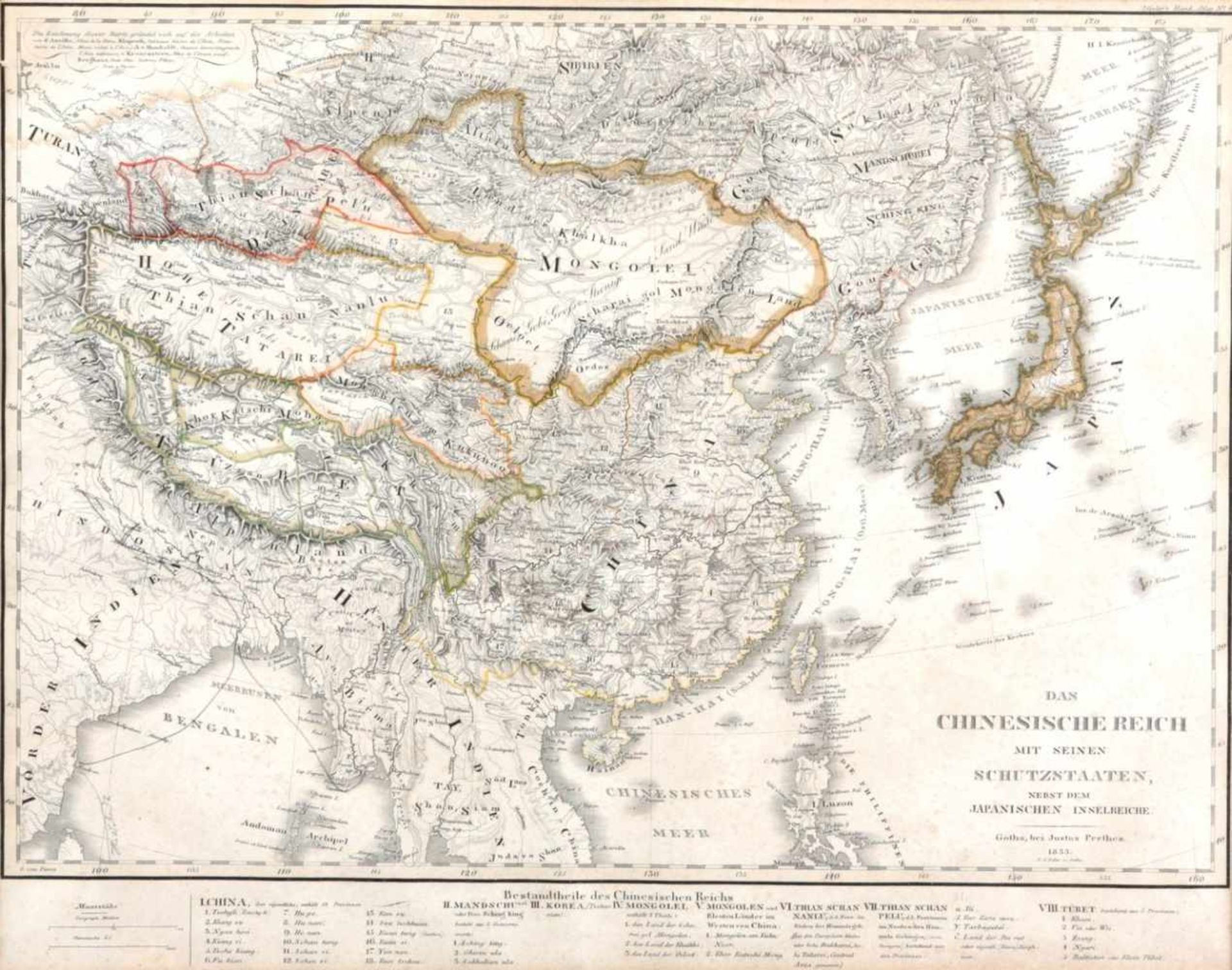 3 Asien-KartenPapier, u.a. London (Orr & Smith)/Hildburghausen, Ende 19./um 1900 Verschied. teils - Bild 2 aus 3