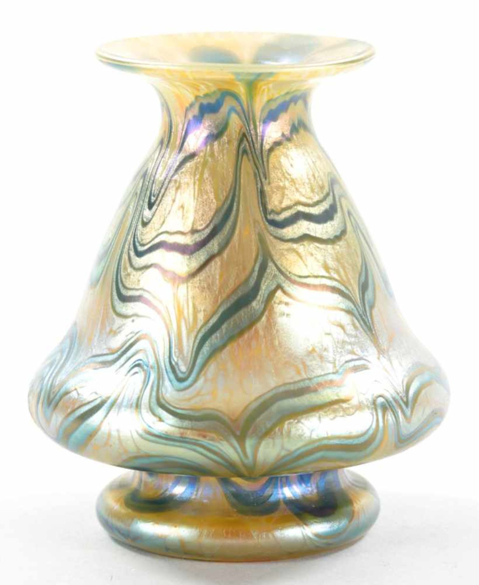 Kl. Jugendstil-VaseGlas, Loetz/Tiffany (?), um 1900/Anf. 20.Jh. Konische Form m. goldener