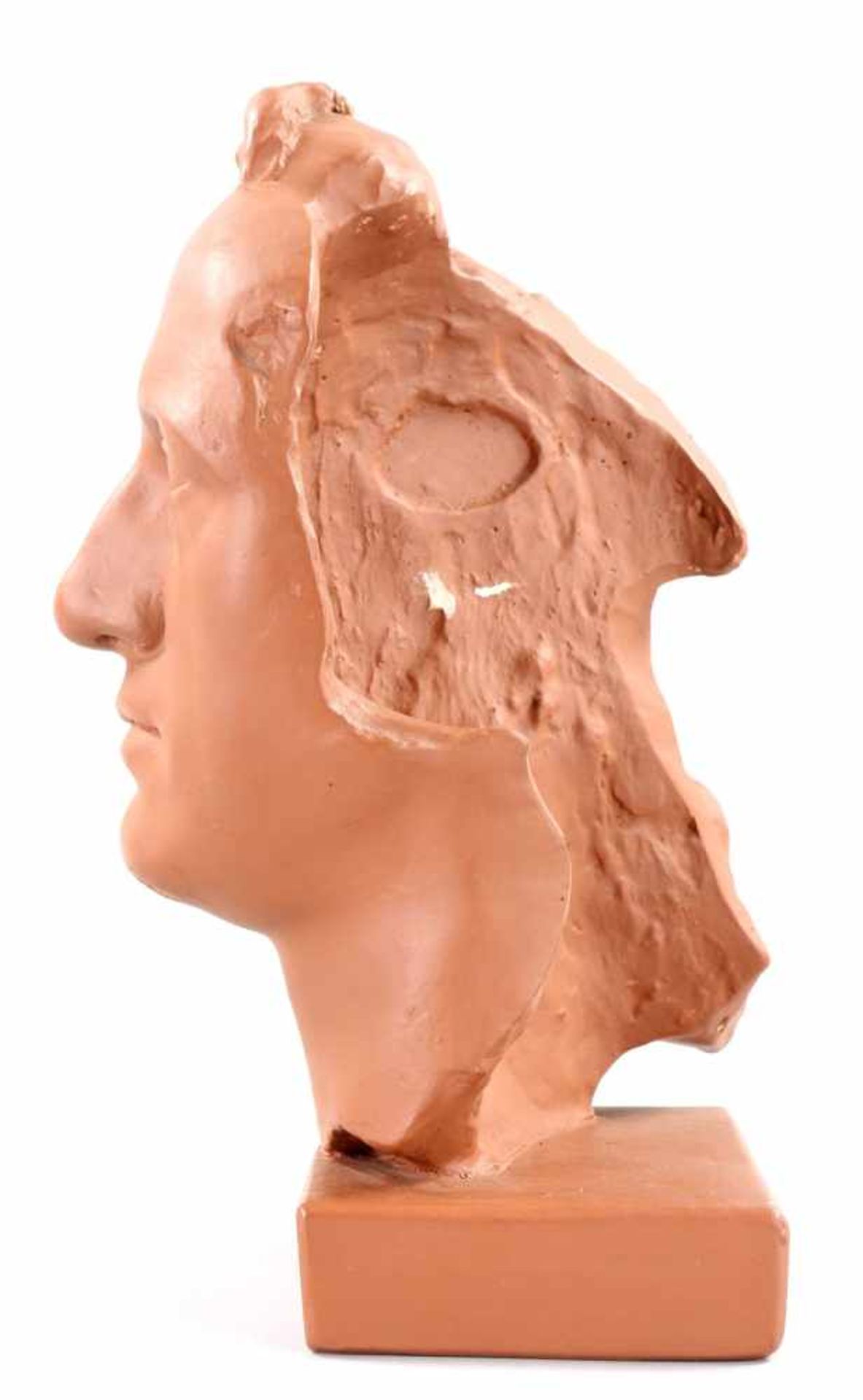 Kopfstück von J. W. v. GoetheGips (hellbraun glasiert), 20.Jh. Auf rechteckiger Plinthe die - Bild 2 aus 2