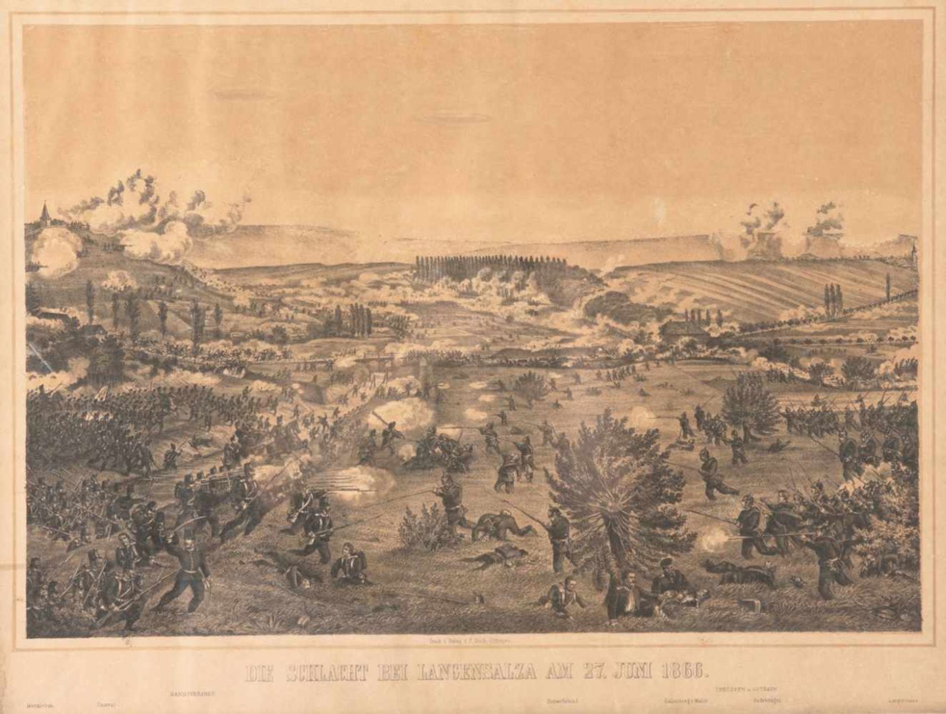 Die Schlacht bei Langensalza am 27. Juni 18662.H.19.Jh. Lithographie, im Unterr. gedr. Titelangaben,