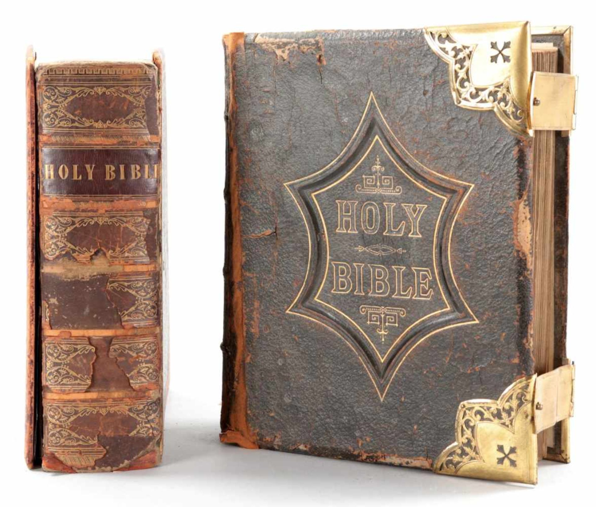 2 BibelnPapier/Leder, England, 2.H.19.Jh. U.a. "Brown's-SelfInterpreting Bible-With Numerous
