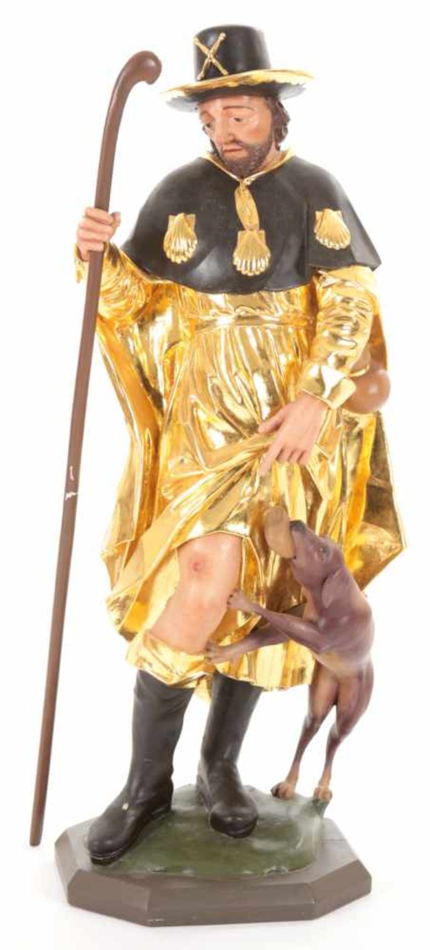 Heiliger RochusHolz, wohl Deutschland, 19.Jh. Große, dreiviertelrund geschnittene Figur im