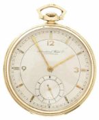 Herrentaschenuhr585/-GG, IWC Schaffhausen, um 1910 Silberfarbenes Zifferbl. m. arab. Ziffern u.