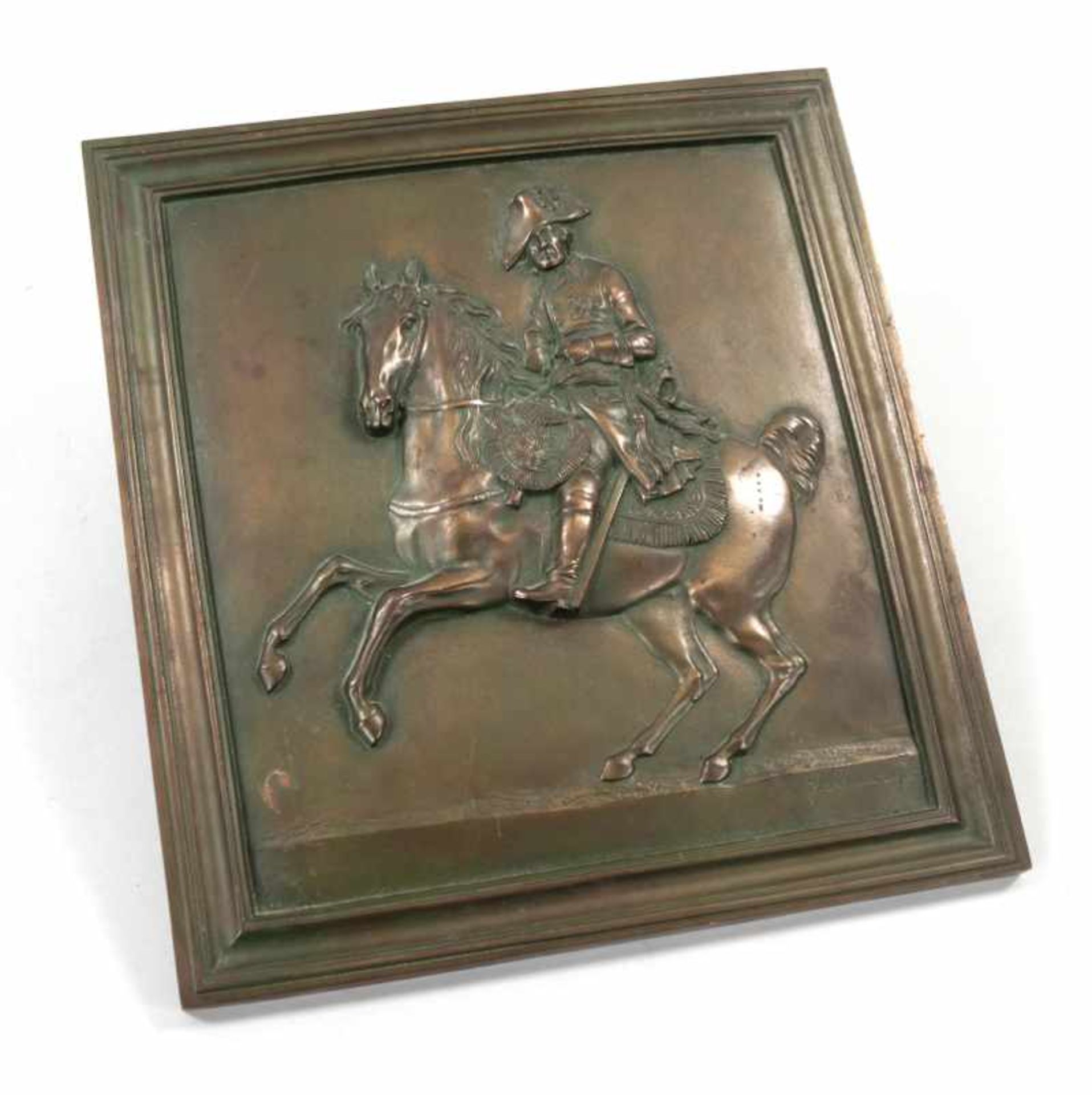 Reliefplatte "Alter Fritz zu Pferde"Eisenguss, 20.Jh. Fein ausgearbeitetes Reliefbild nach dem