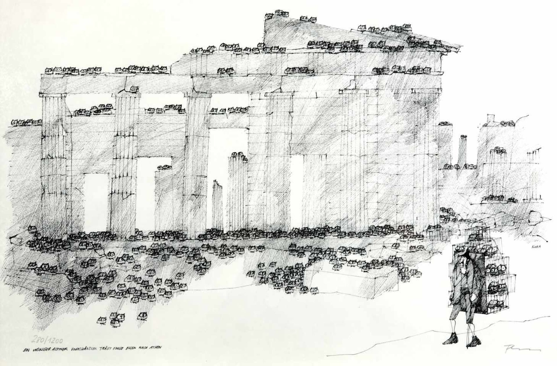 Flora, Paul1922 Glurns (Südtirol) - 2009 Innsbruck 38 Bll. Landschaften u. Karikaturen aus d. Mappen - Bild 5 aus 5