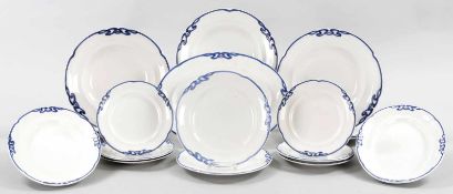 Jugendstil-RestserviceSteingut, Villeroy & Boch (Dresden), um 1900/Anf. 20.Jh. Dekor "Blaue Olga".