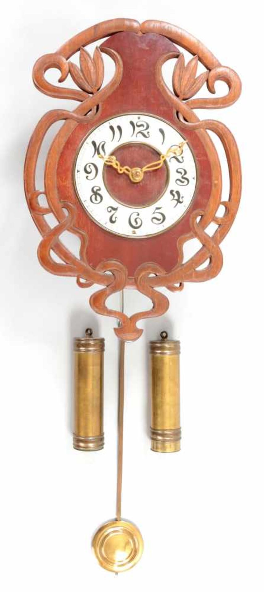 Jugendstil-WanduhrEiche u.a., Deutschland, um 1910 Rechteckiger Uhrenkasten m. vegetabil