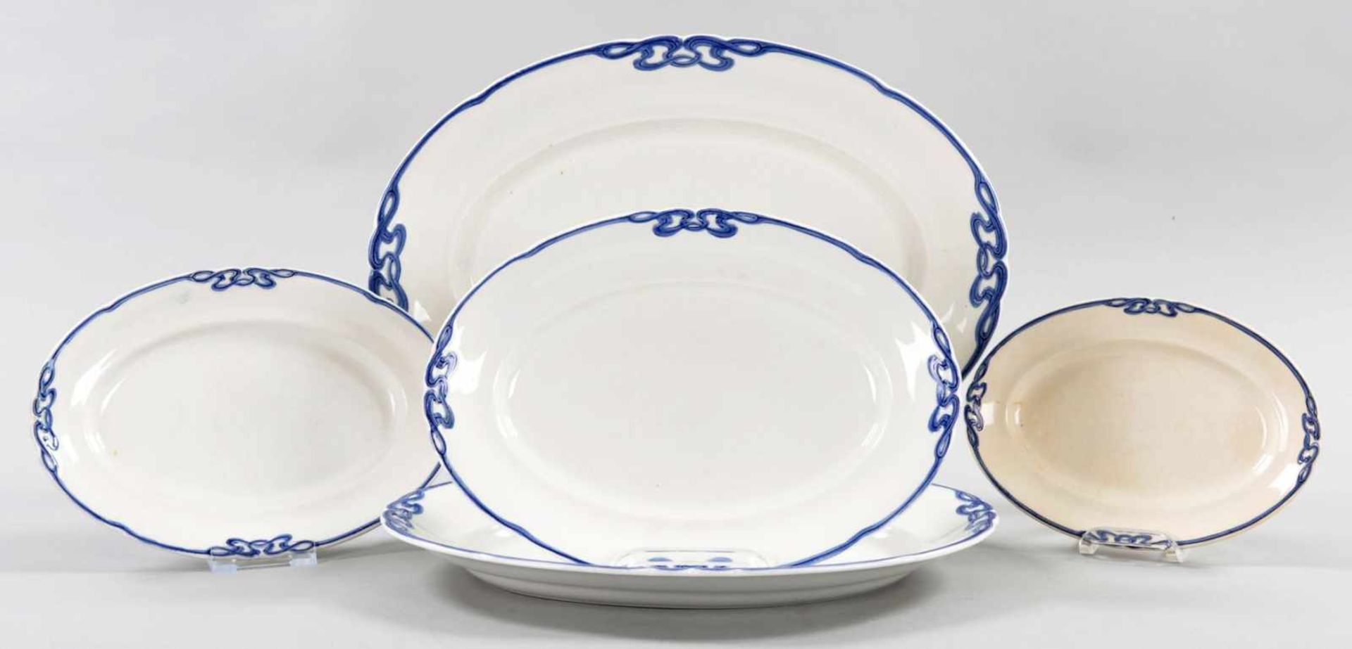 5 Jugendstil-PlattenSteingut, Villeroy & Boch (Dresden), um 1900/Anf. 20.Jh. Dekor "Blaue Olga".