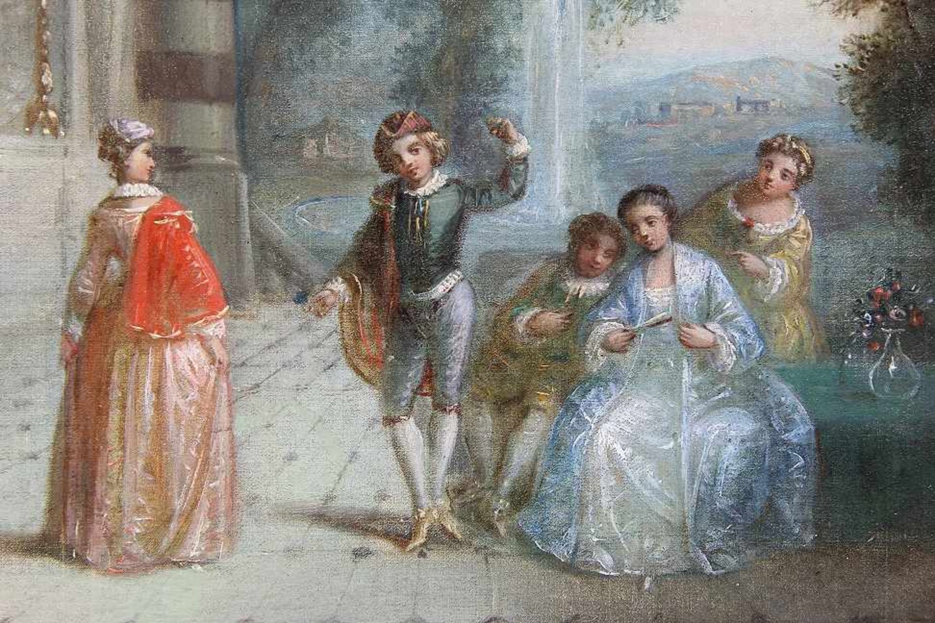 Französischer Maler des 19. Jhd. Gemälde "Les Plaisirs du bal" nach Antoine Watteau (1684 - 1721), - Image 3 of 5