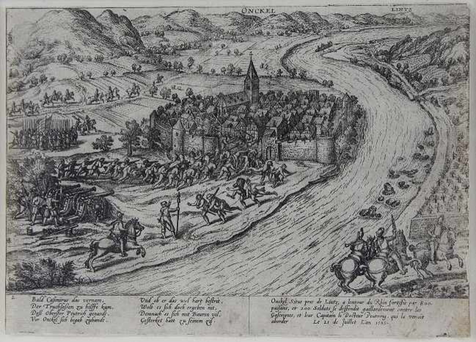 Hogenberg, Frans (Mechelen 1535 - 1590 Köln) Zwei Radierungen auf Bütten, a) Belagerung der Stadt - Image 2 of 2