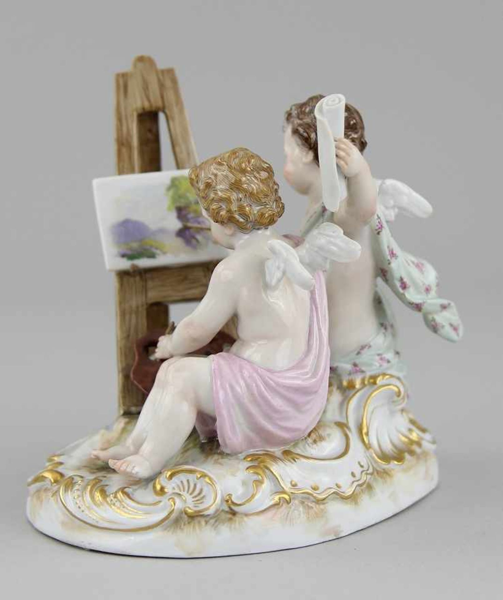 Meissen - Figurengruppe "Allegorie der Malerei und der Bildhauerei" Porzellan farbig bemalt und - Image 3 of 6