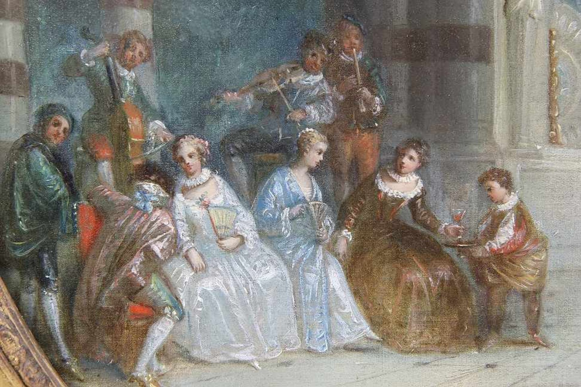 Französischer Maler des 19. Jhd. Gemälde "Les Plaisirs du bal" nach Antoine Watteau (1684 - 1721), - Image 4 of 5