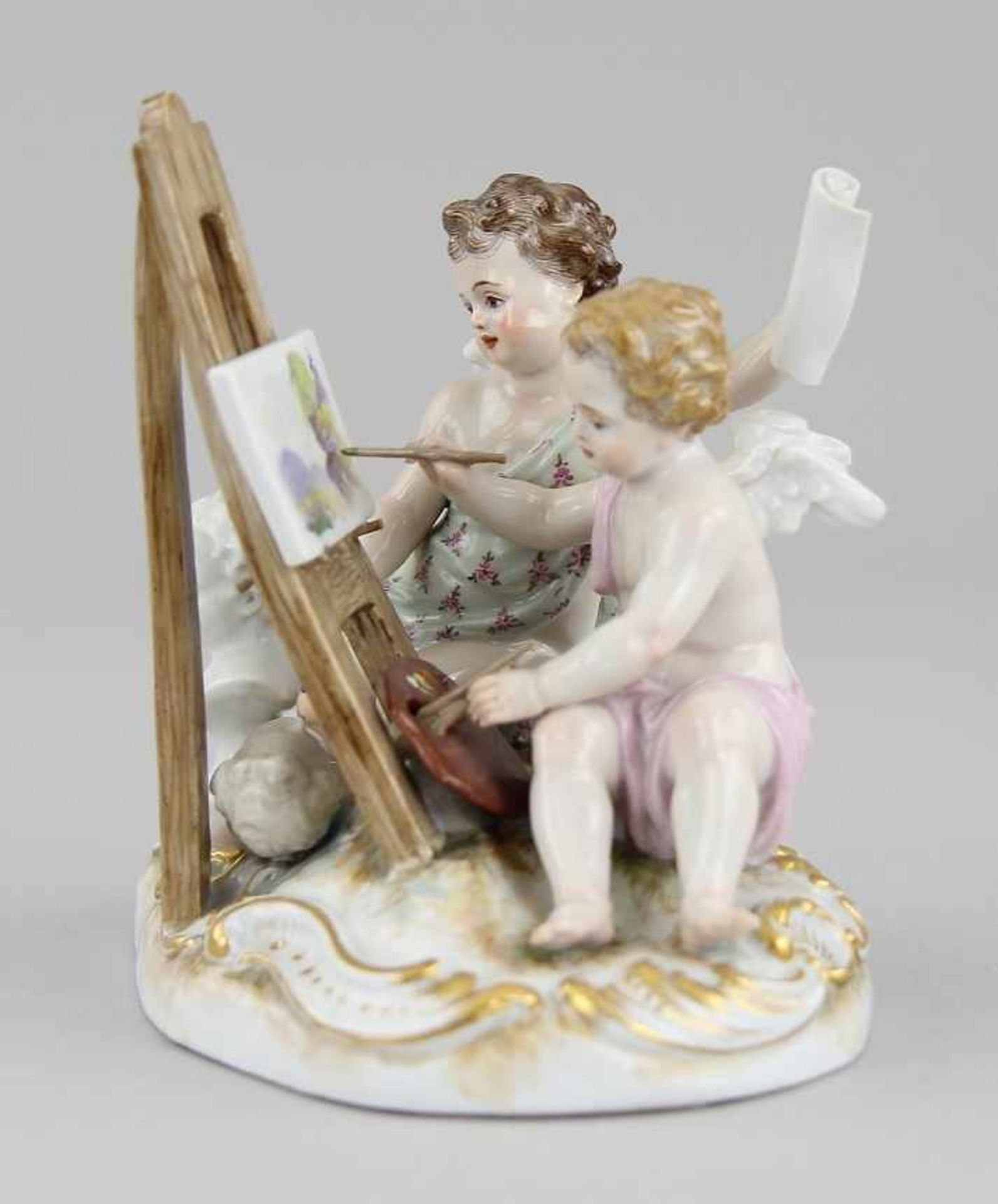 Meissen - Figurengruppe "Allegorie der Malerei und der Bildhauerei" Porzellan farbig bemalt und