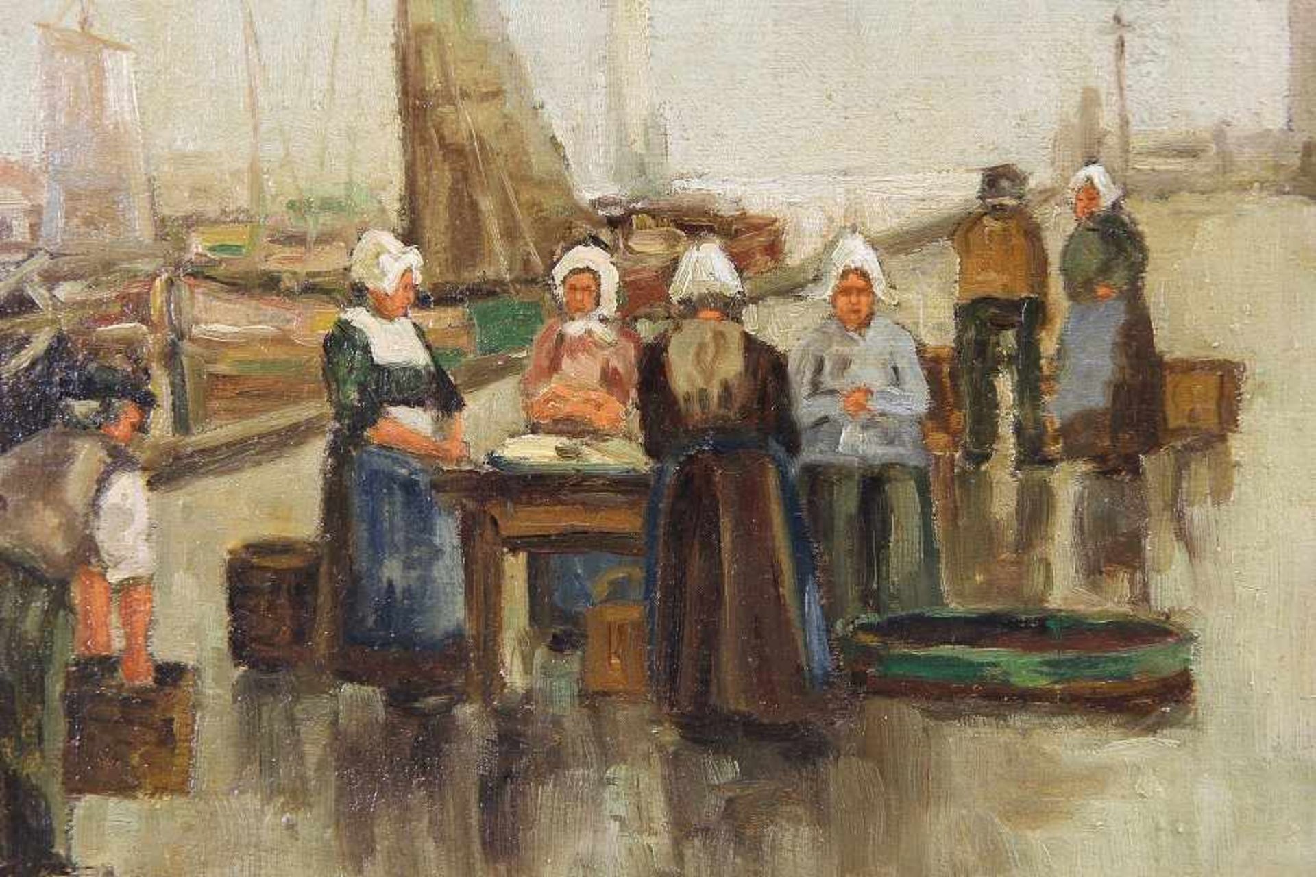 Hermanns, Heinrich (Düsseldorf 1862 - 1942 Düsseldorf) Gemälde, Öl auf Leinwand, Fischmarkt auf - Image 4 of 4