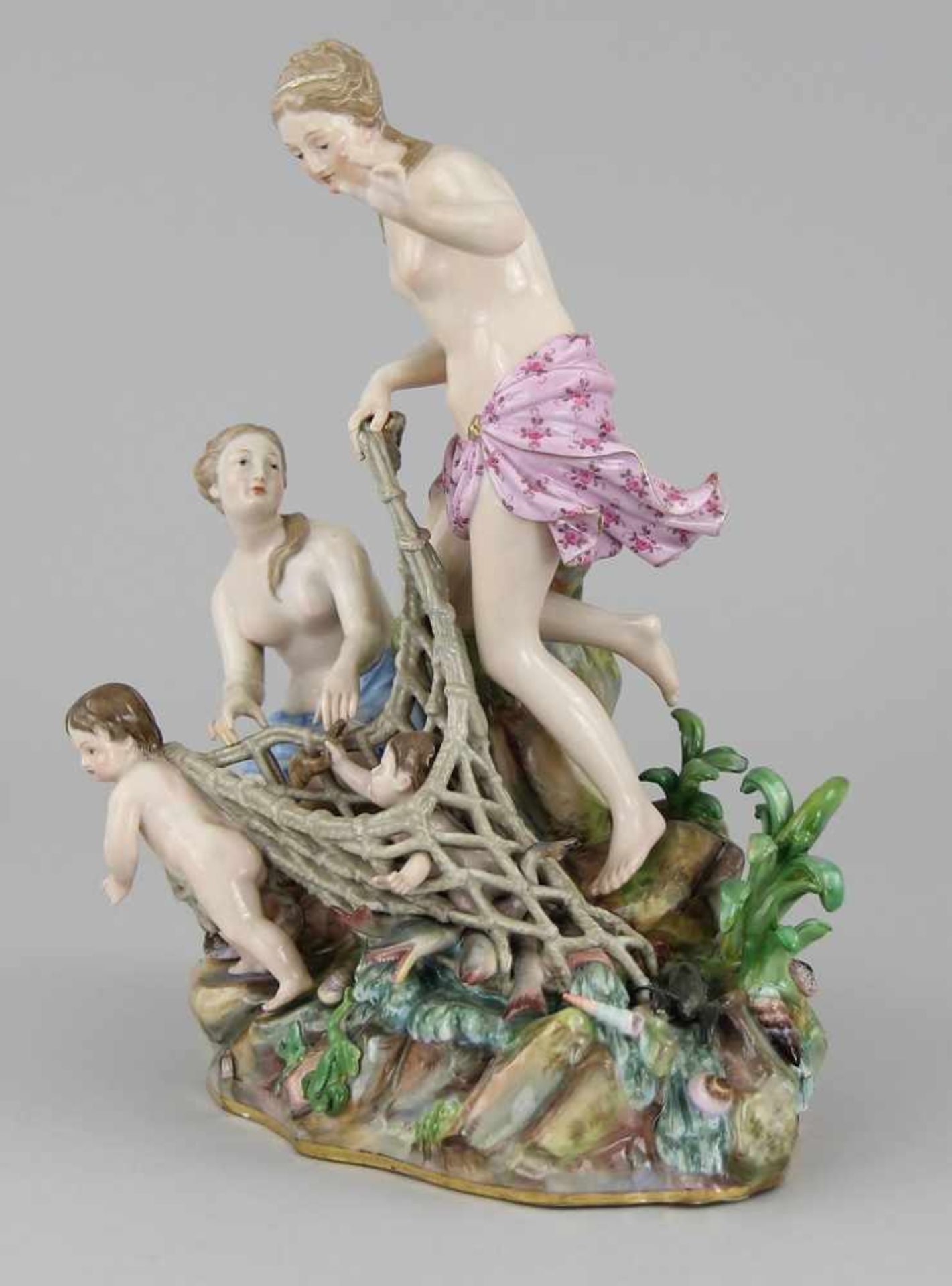 Meissen - Figurengruppe "Tritonenfang" Porzellan farbig bemalt und leicht vergoldet, zwei Nereiden - Image 3 of 9