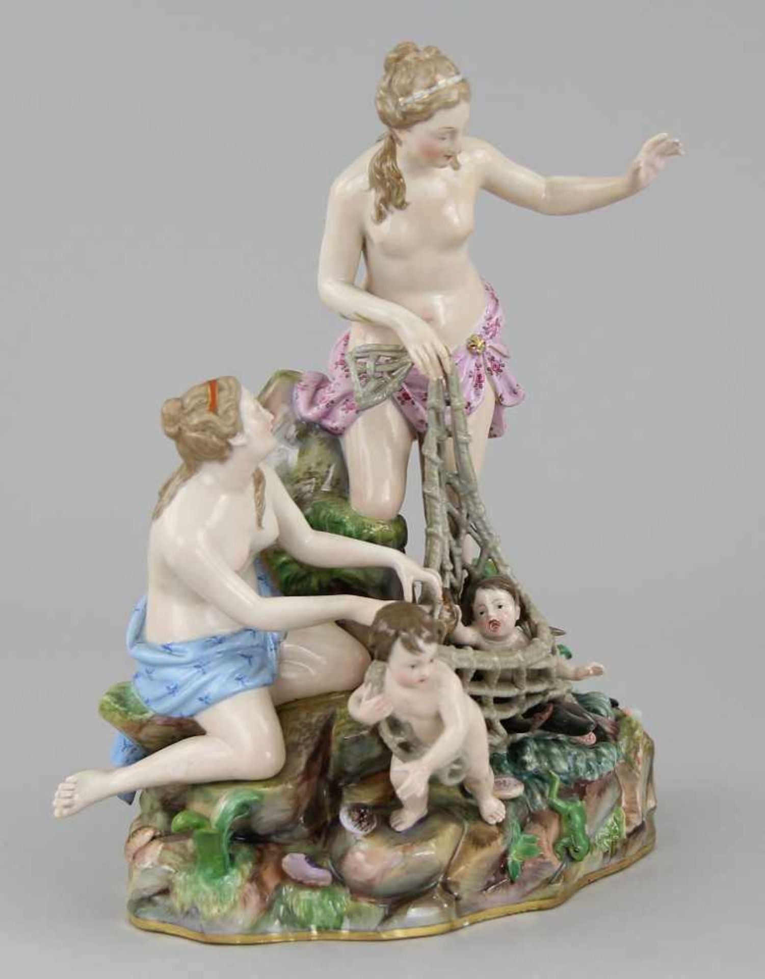 Meissen - Figurengruppe "Tritonenfang" Porzellan farbig bemalt und leicht vergoldet, zwei Nereiden - Image 4 of 9