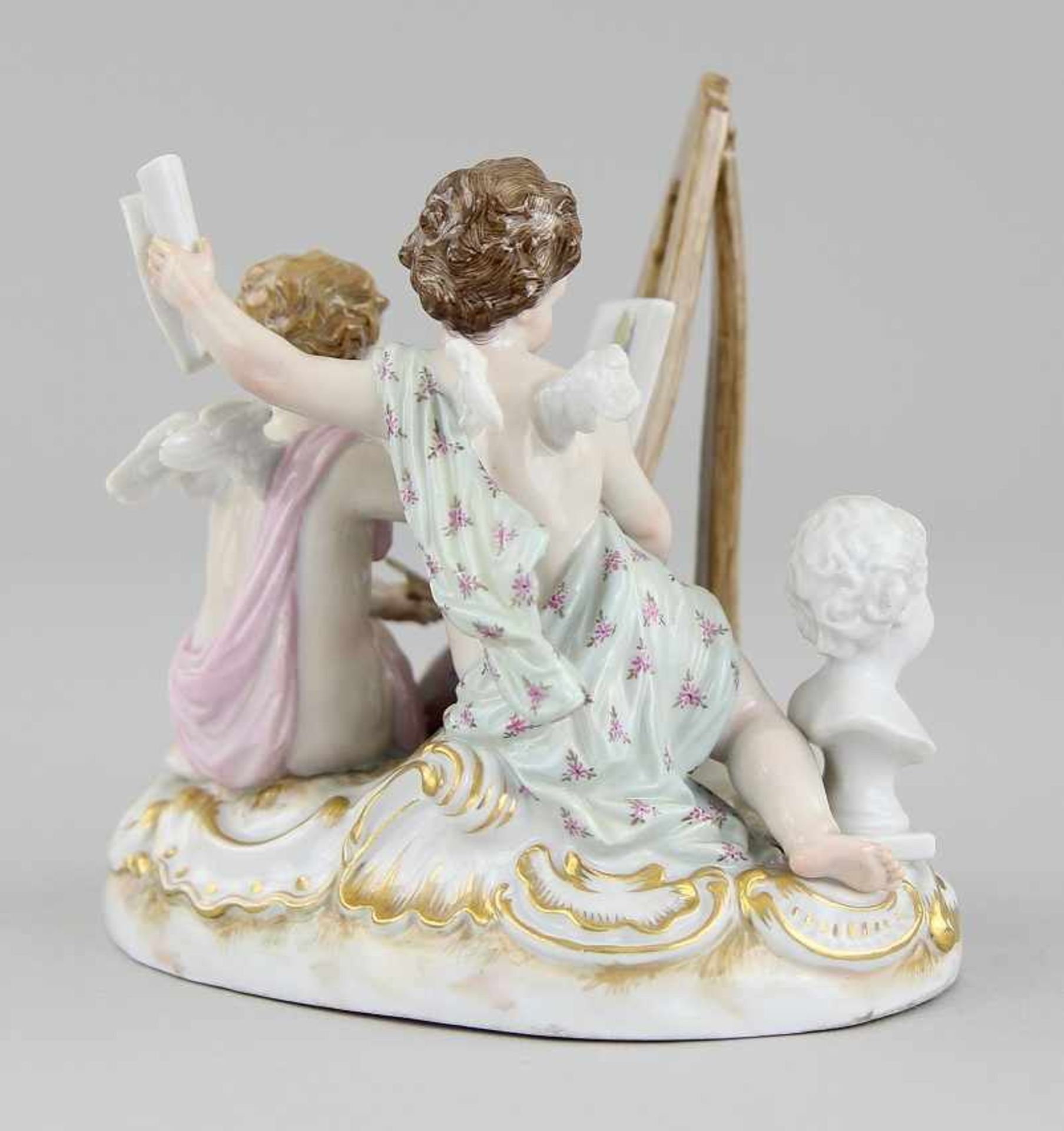 Meissen - Figurengruppe "Allegorie der Malerei und der Bildhauerei" Porzellan farbig bemalt und - Image 4 of 6