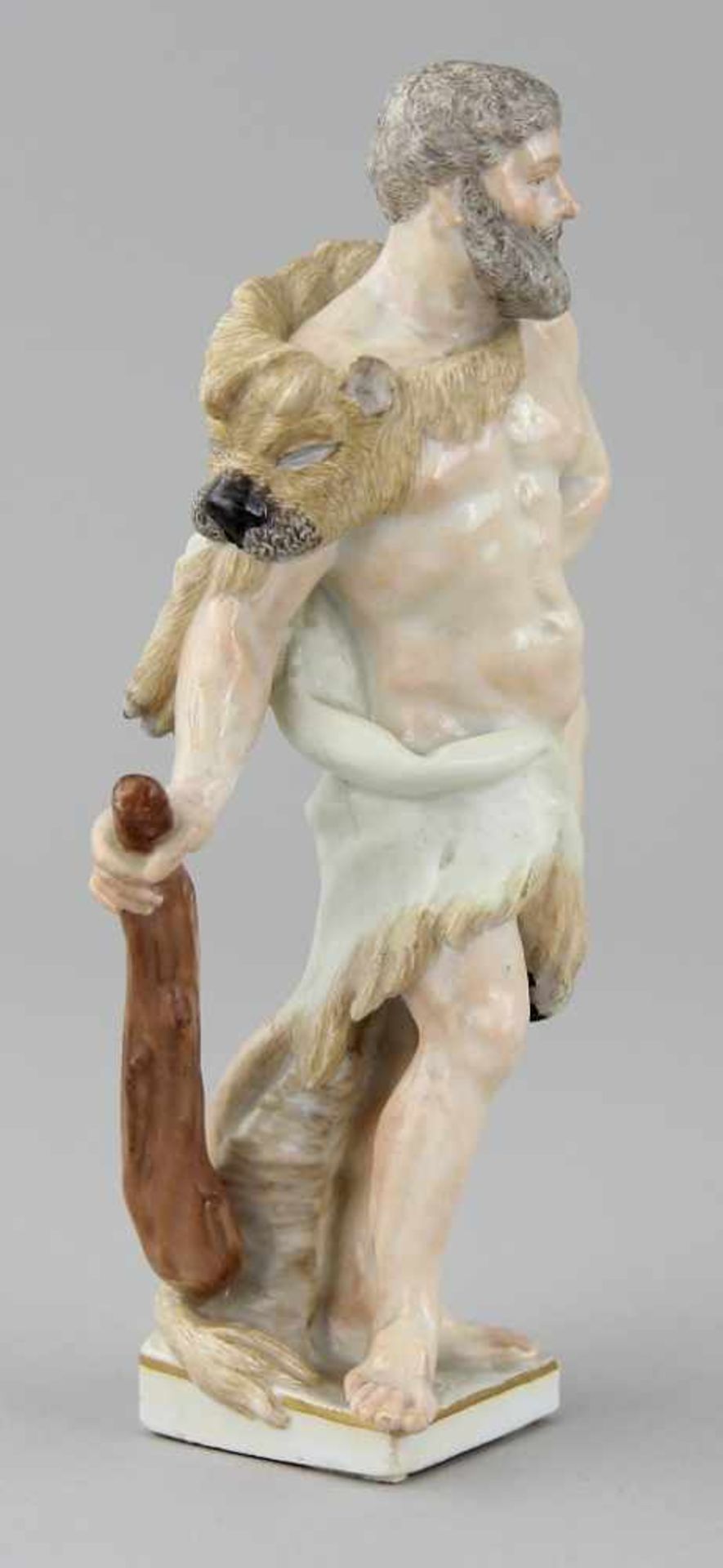 Meissen - Figur "Herkules" Porzellan farbig bemalt und leicht vergoldet, stehender Herkules mit - Image 3 of 6