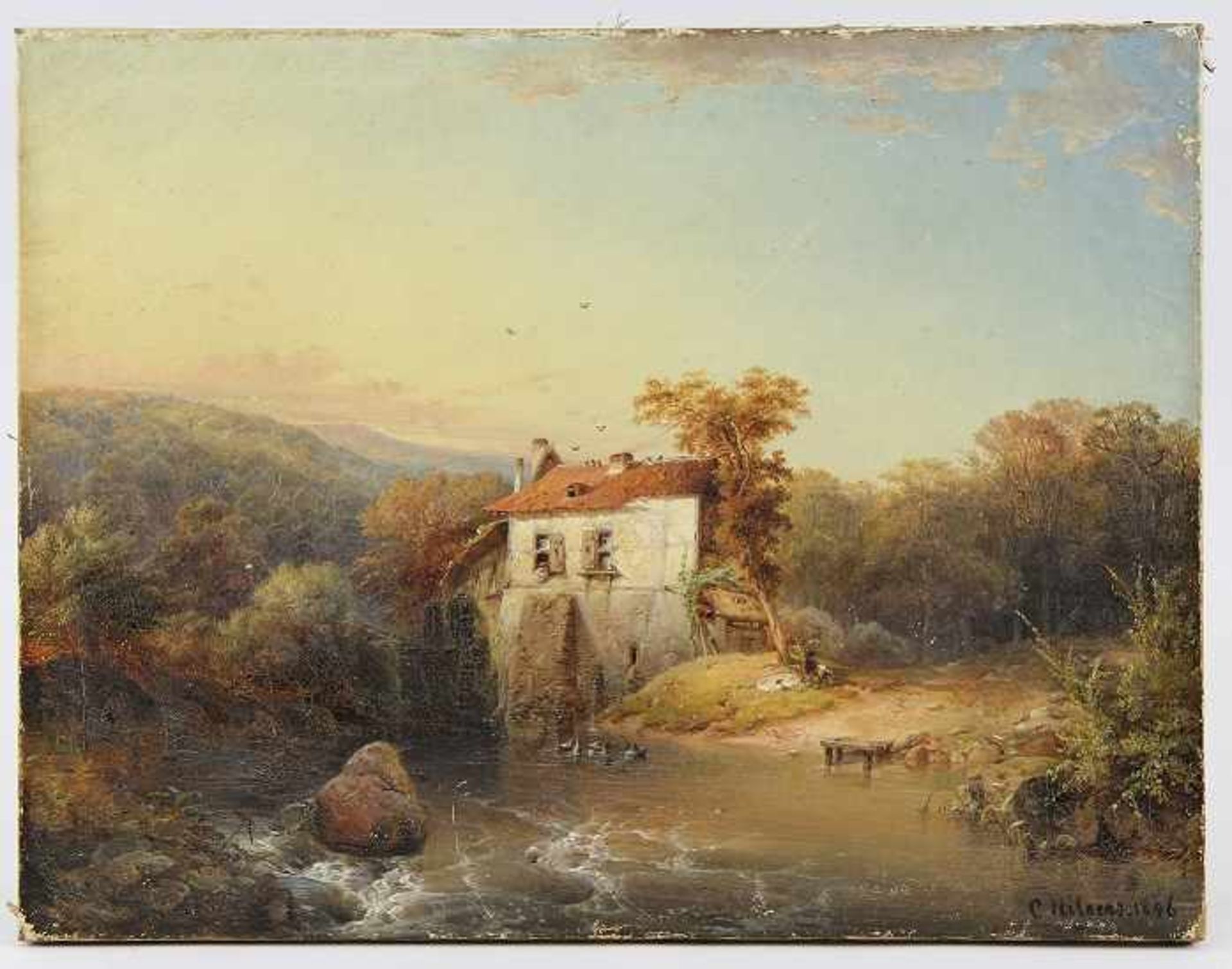 Hilgers, Carl (Düsseldorf 1818 - 1890 Düsseldorf) Gemälde "Mühle am Sonntage", Öl auf Leinwand, - Image 3 of 6