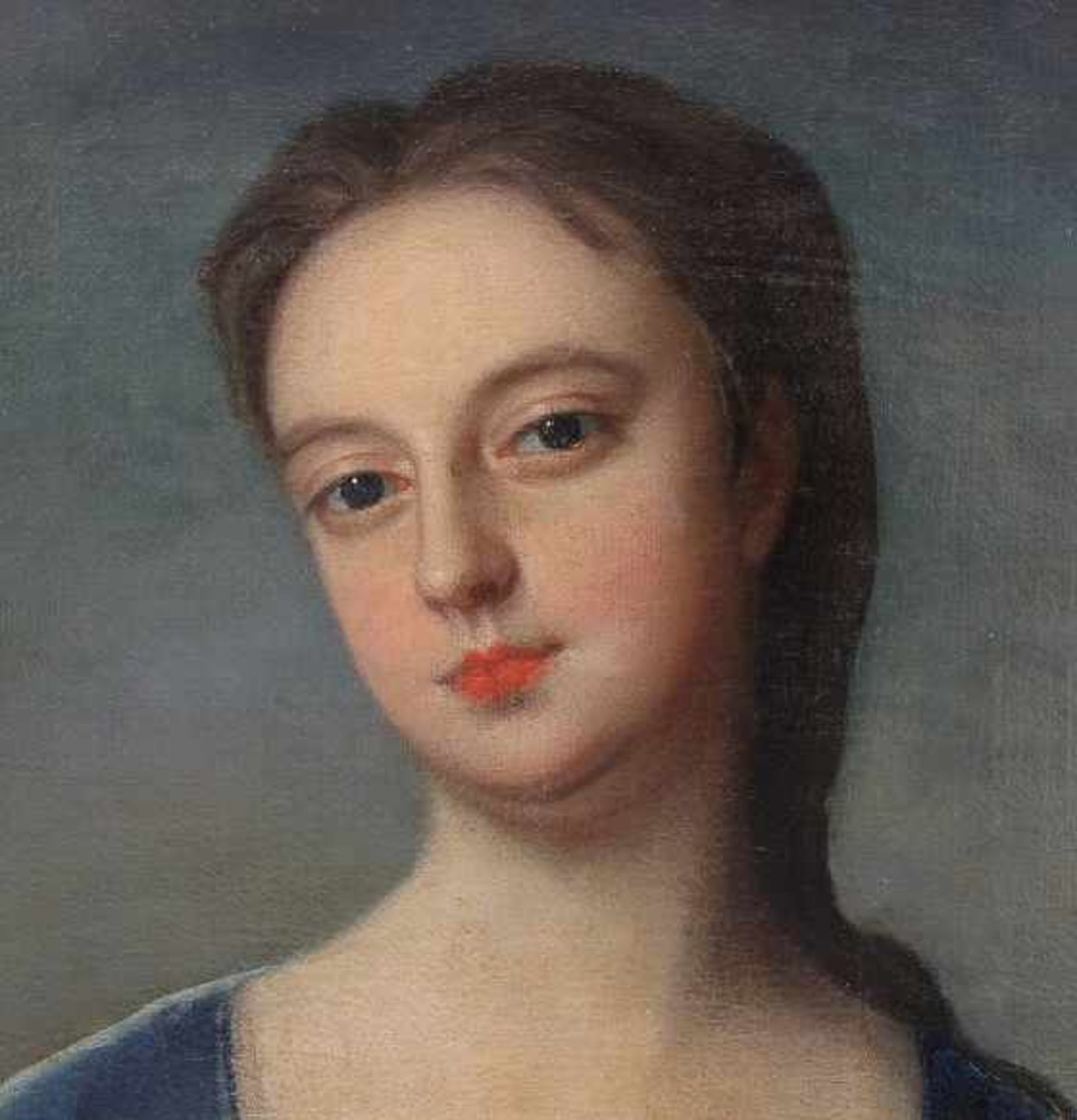 Deutscher Maler des 18. Jhd.Gemälde, Öl auf Leinwand, Portrait eines jungen Mädchens in blauem Kleid - Image 3 of 5