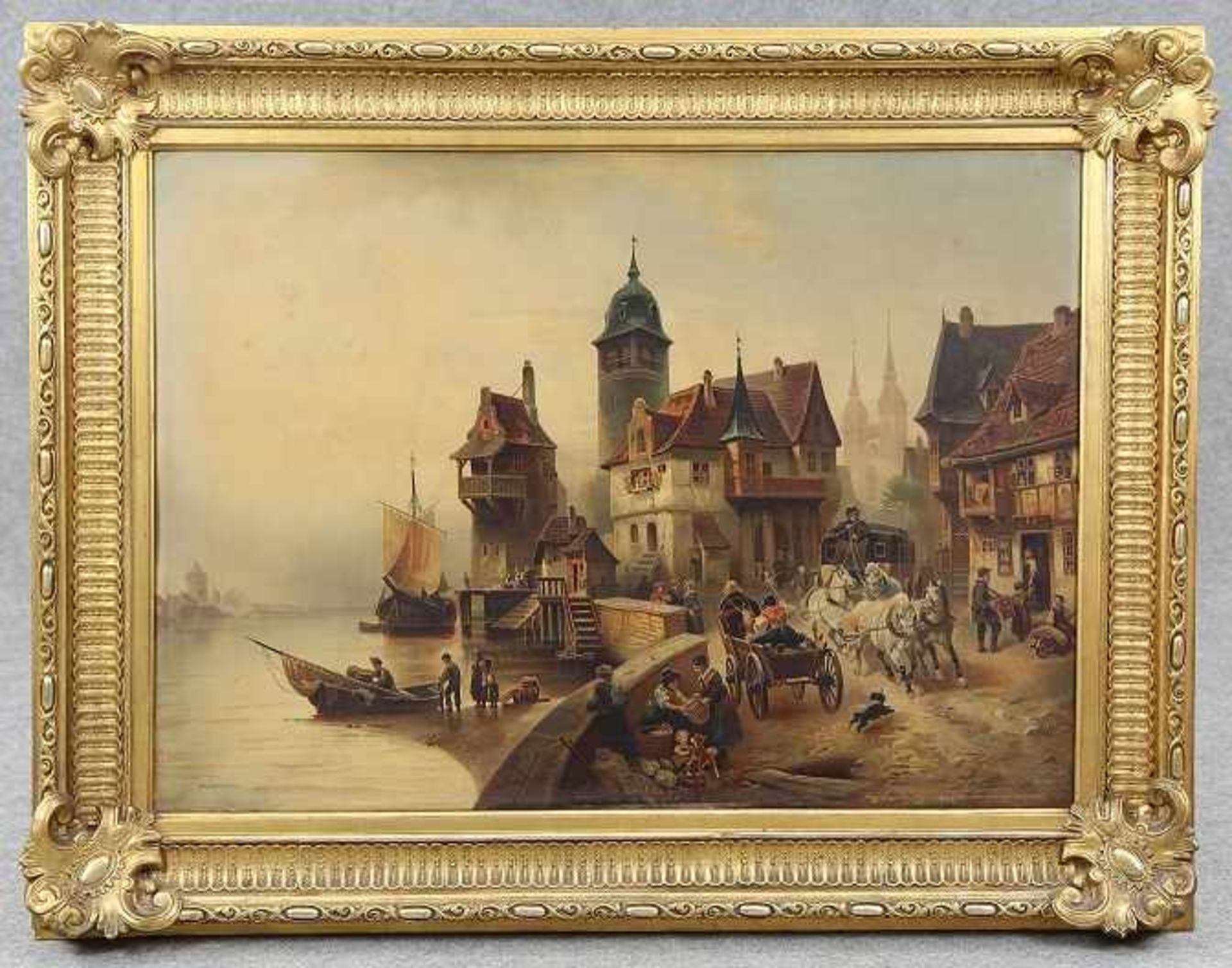 Meyerheim, Wilhelm Alexander (Danzig 1815 - 1882 Berlin) Gemälde, Öl auf Leinwand, Hafenszene in