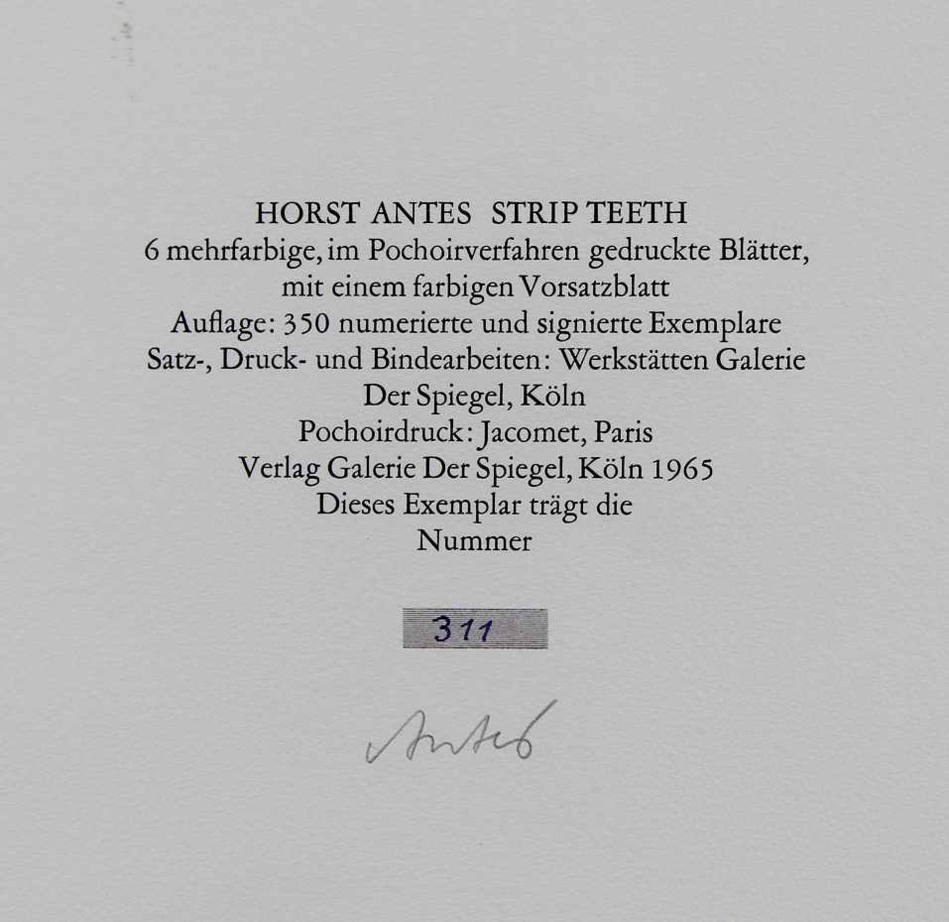Antes, Horst (*1936 Heppenheim) "Strip Teeth", sechs teilweise ausgestanzte farbige Pochoir - - Bild 5 aus 5